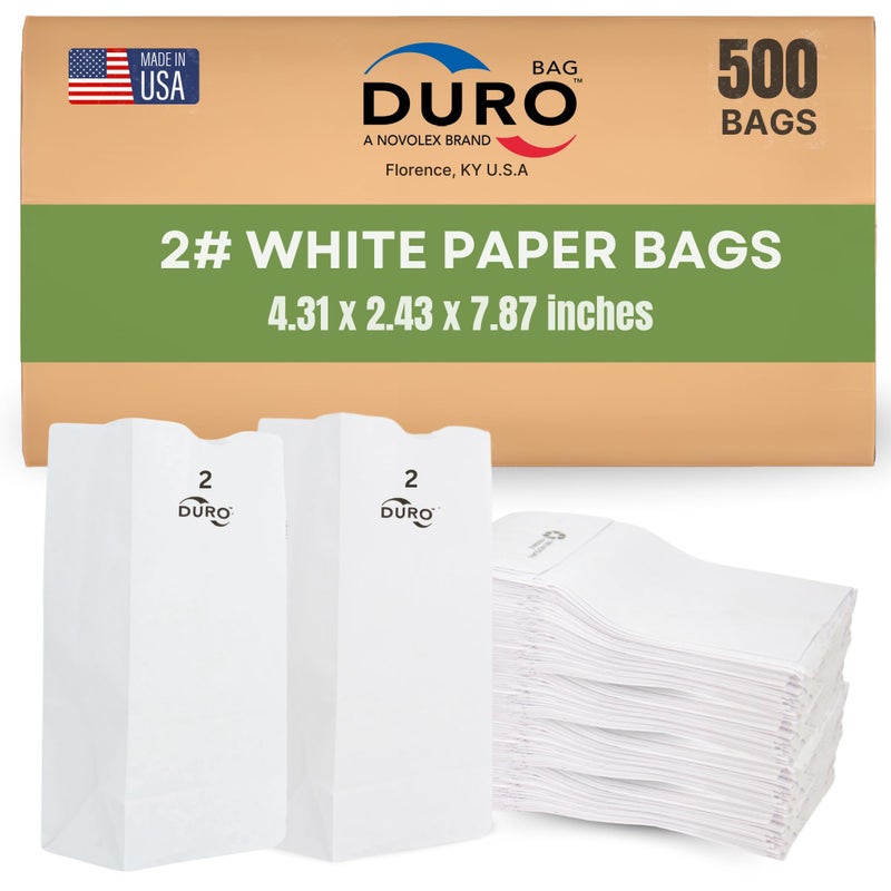 Duro 2# White Popcorn Bags 500-Count, Bulk Small White Paper Bags for Candy, Cookies, Snacks & Treats, Dubl Life SOS Paperbag - 4.31 x 2.43 x 7.87 Inches - Image 1